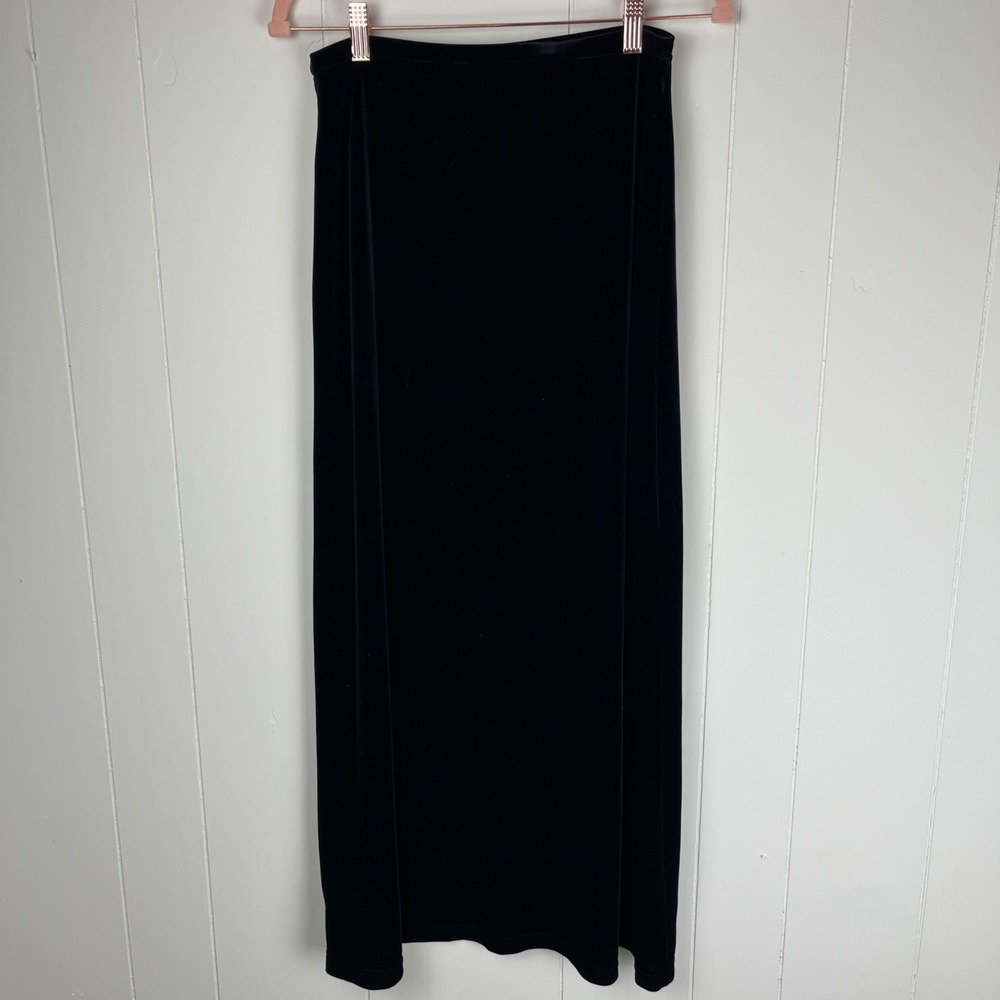 Vintage Express Tricot Black Velvet Maxi Skirt Long Column Stretch Small 90s Y2K